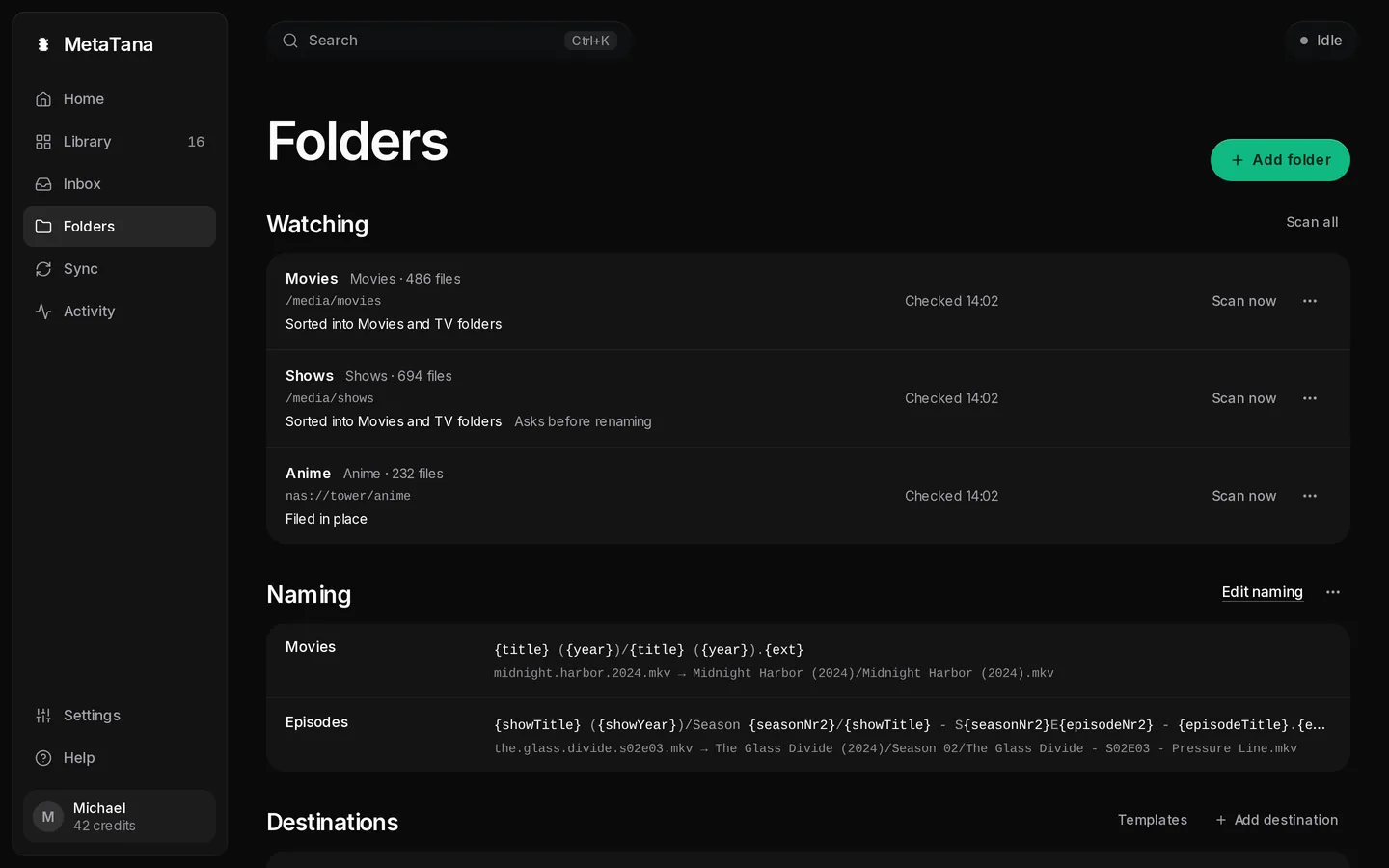 Folders: where new files arrive and the library folders they move into